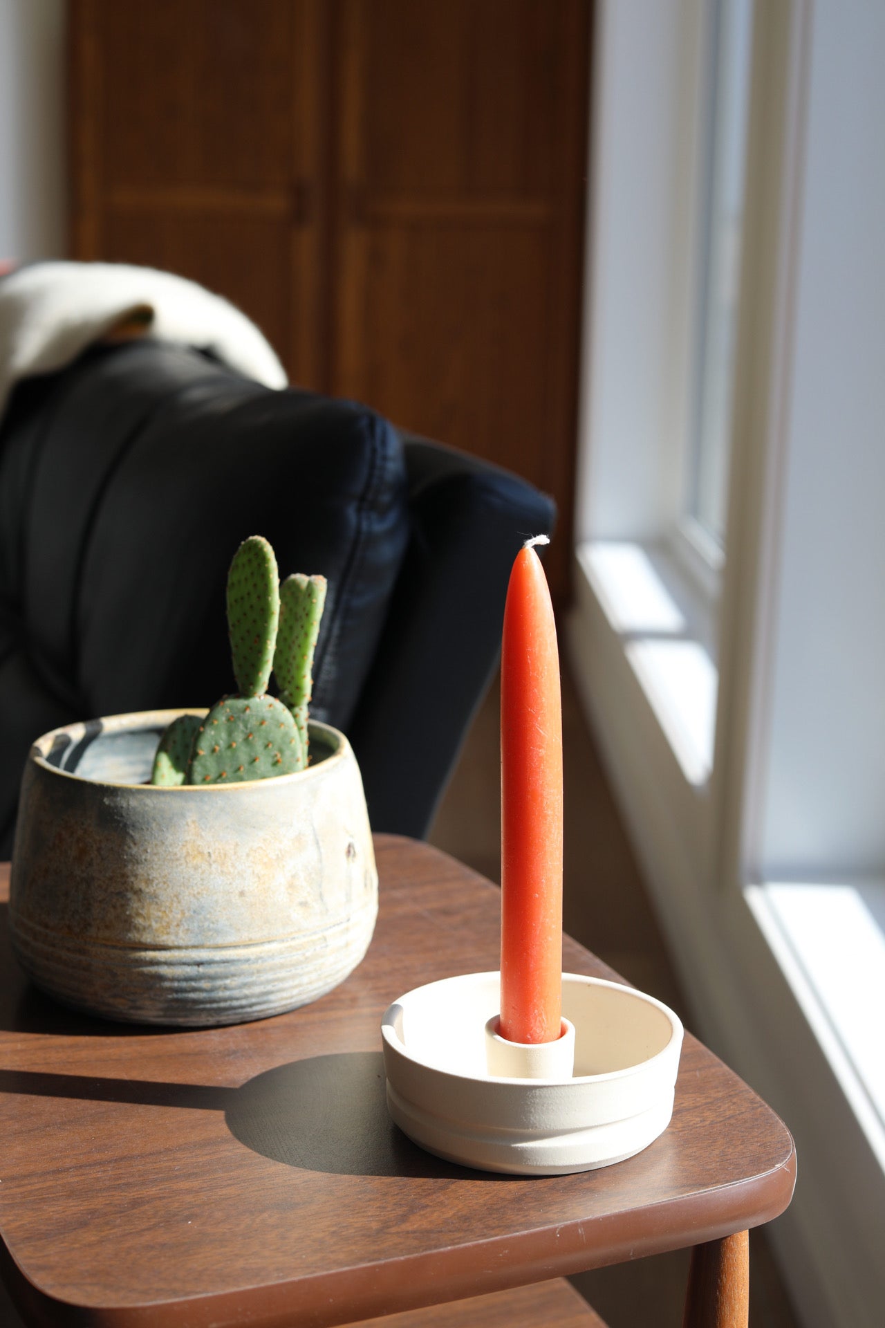 Pepo Ceramics Stripe Candlestick Holder- soft matte white