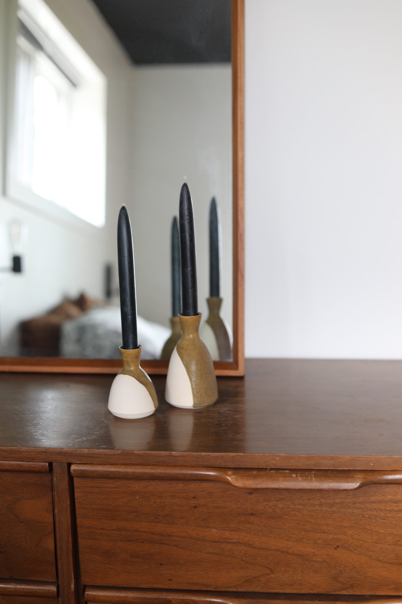 Candle Holder Set- Olive: Pepo Ceramics