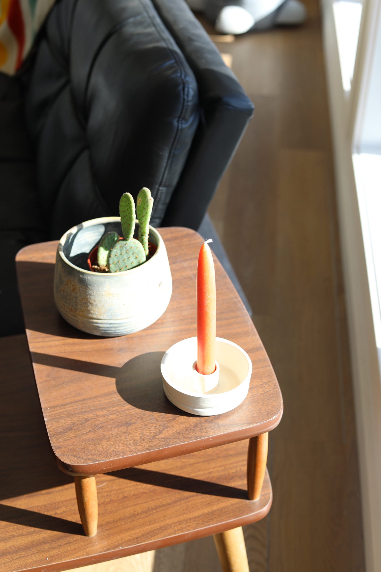 Pepo Ceramics Stripe Candlestick Holder- soft matte white