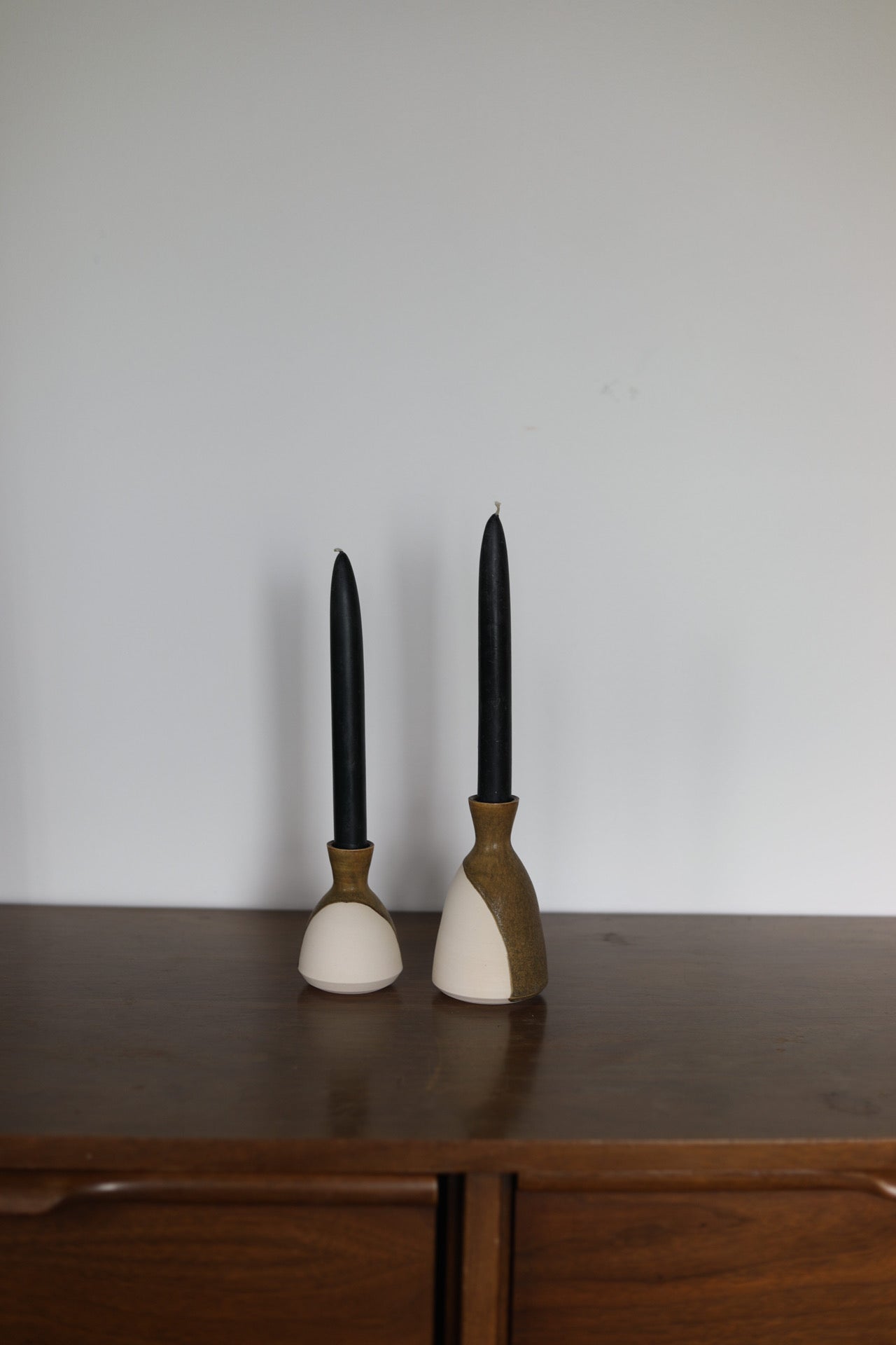 Candle Holder Set- Olive: Pepo Ceramics