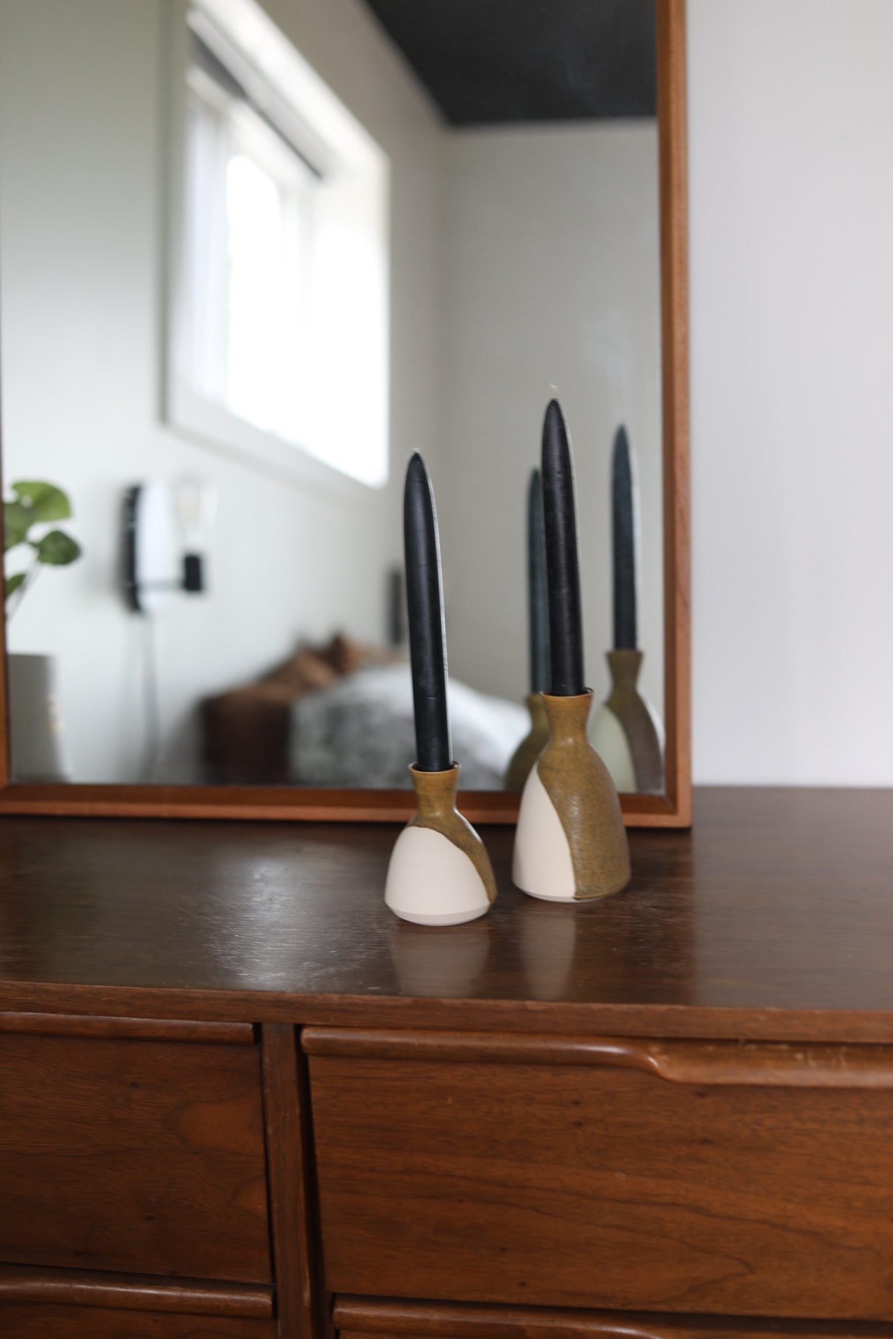 Candle Holder Set- Olive: Pepo Ceramics