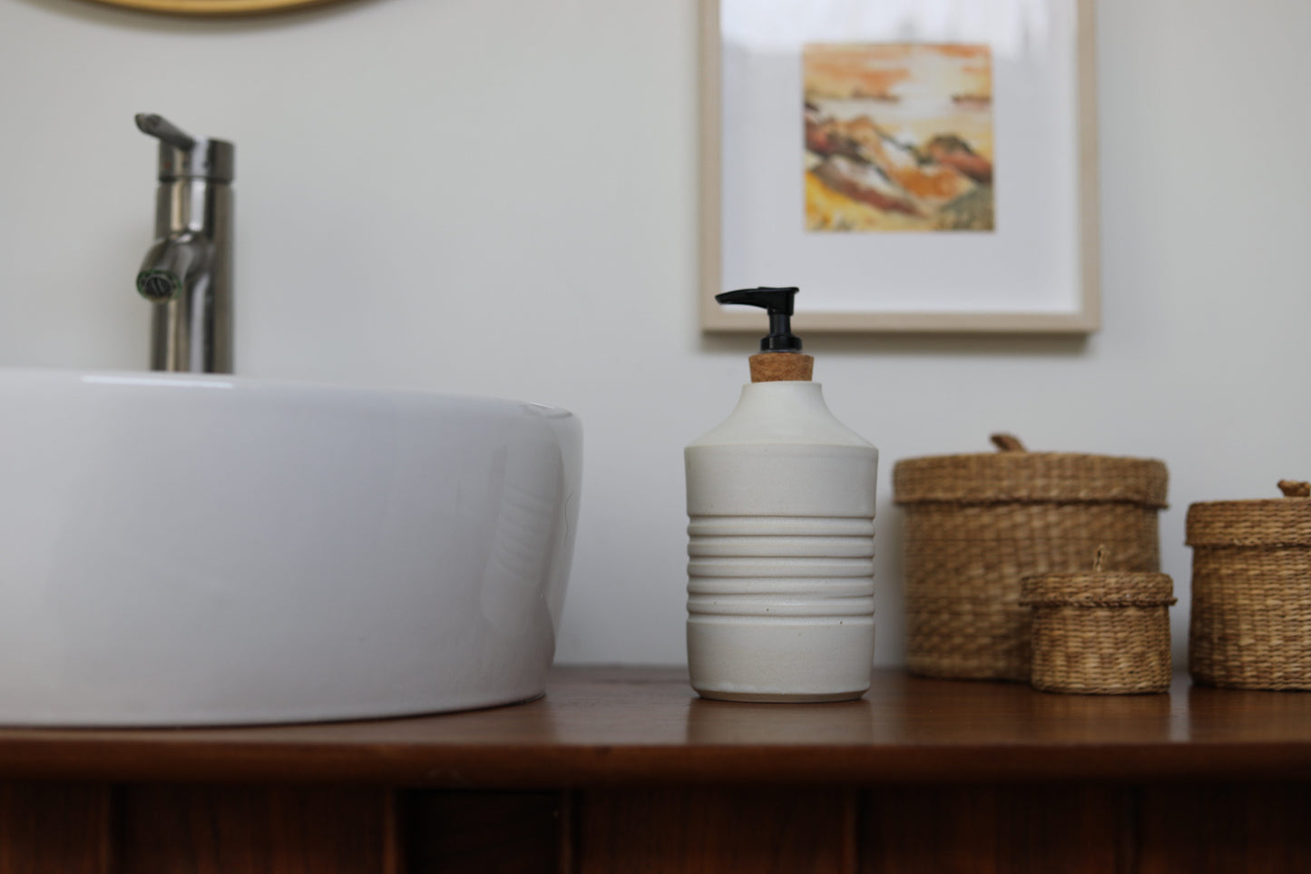 Pepo Ceramics Groove Soap Dispenser- matte white