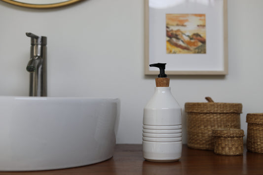 Pepo Ceramics Groove Soap Dispenser with Cork- gloss white