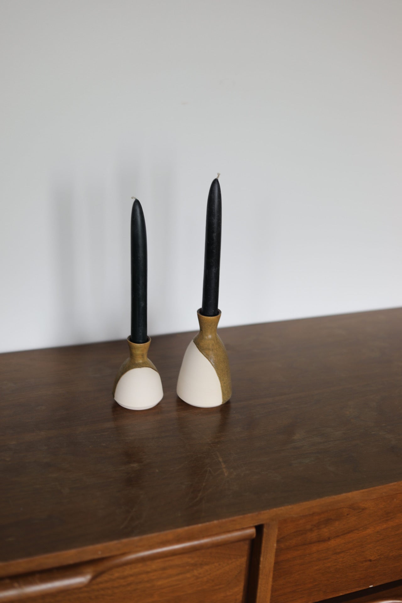 Candle Holder Set- Olive: Pepo Ceramics