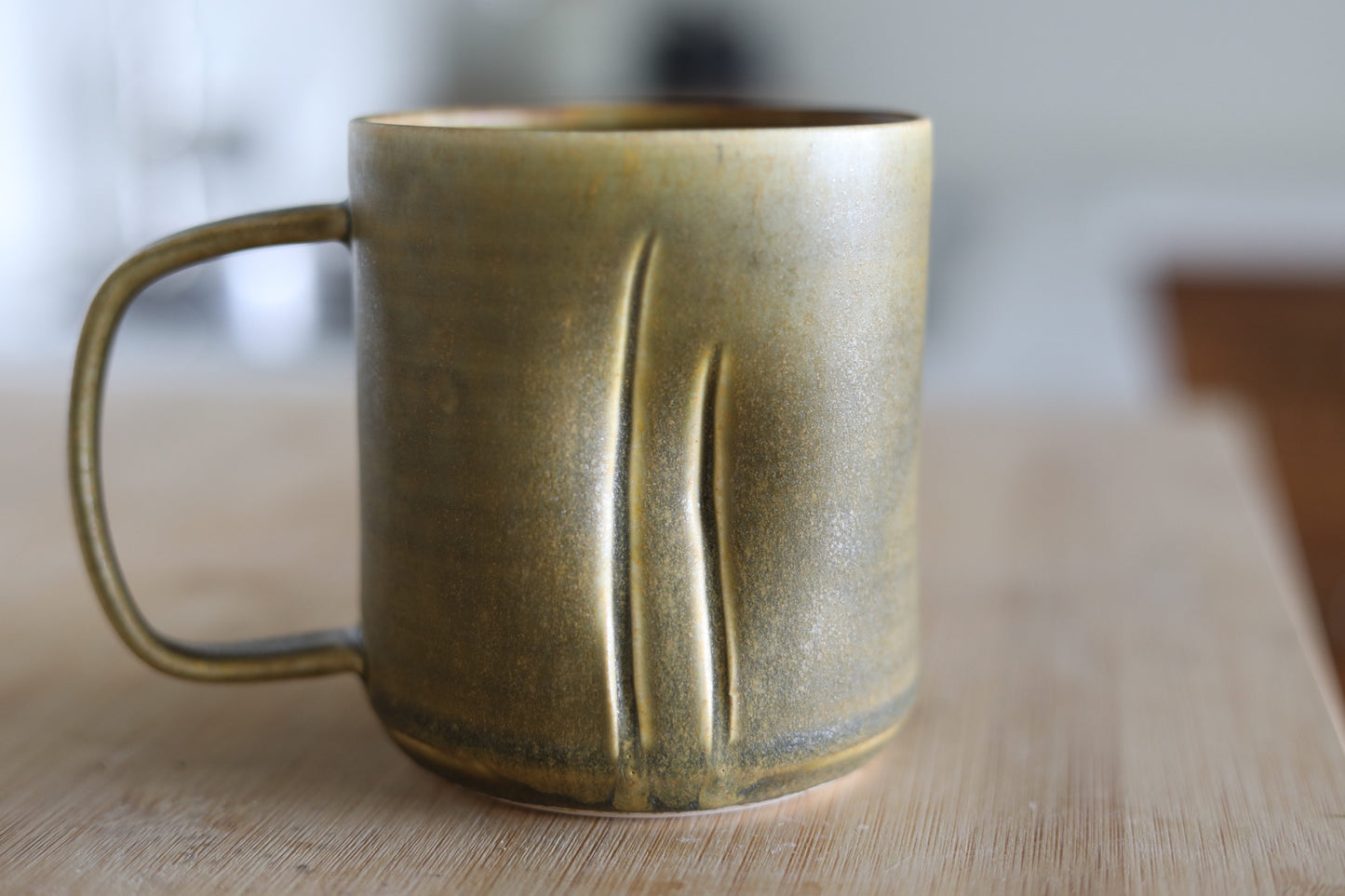 Tall Slash + Dash Mug- Olive: Pepo Ceramics