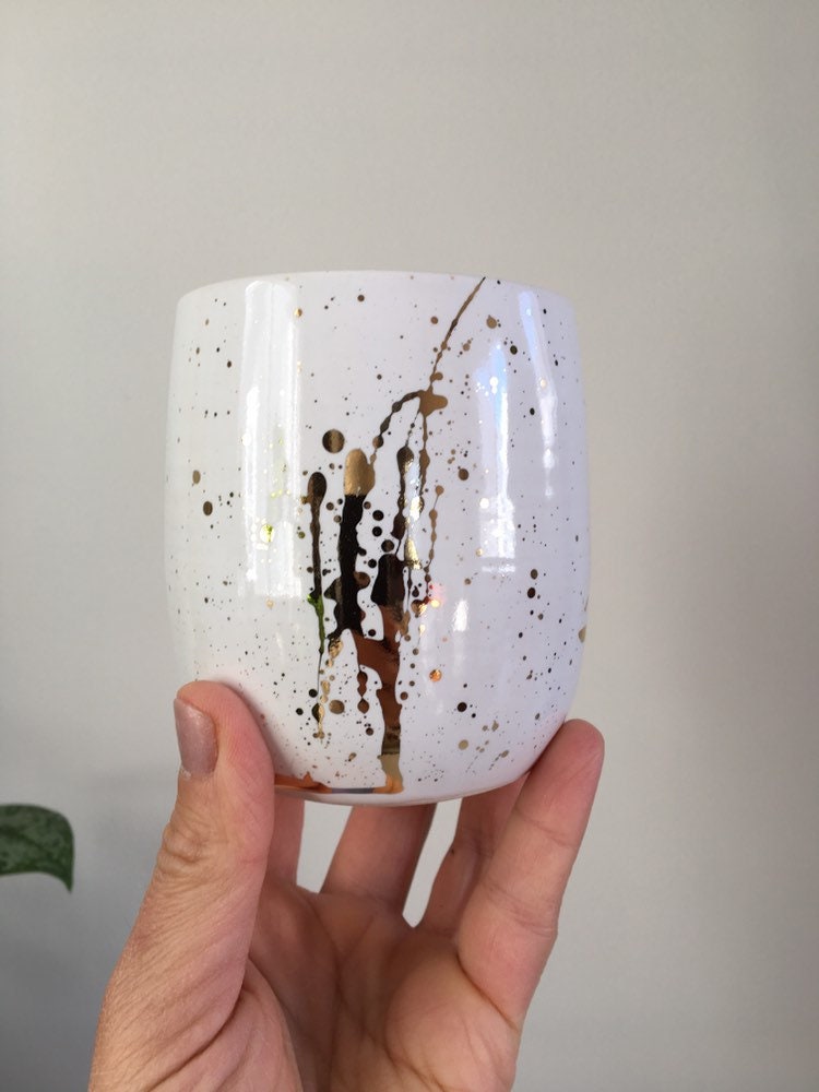 Pepo Ceramics Wine Cup/Tumbler-gloss white, 22k gold
