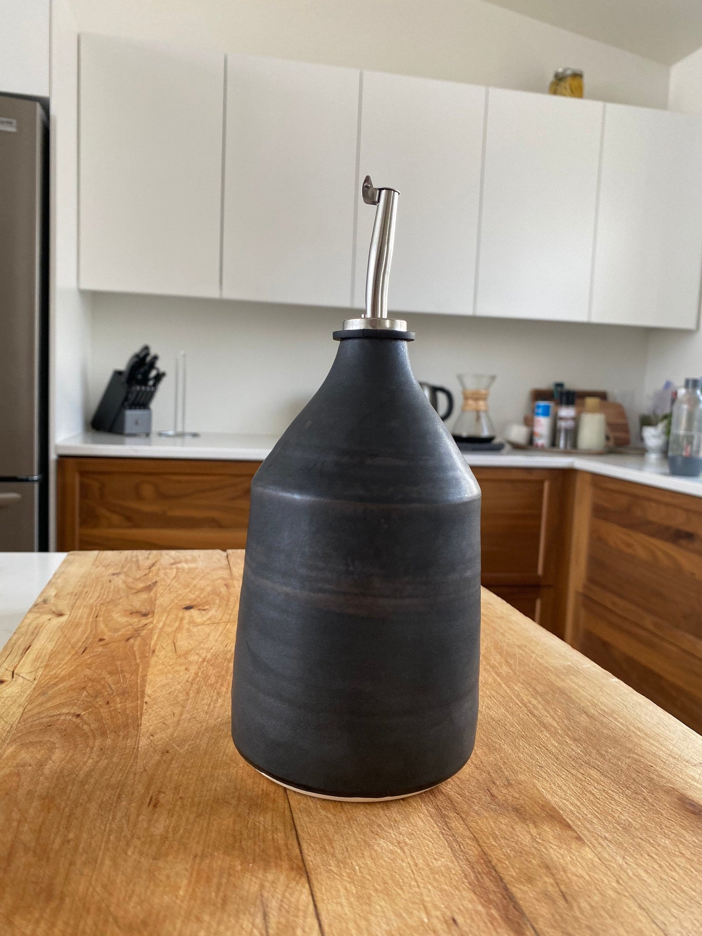 Pepo Ceramics Plain Olive Oil Bottle - wrought iron black