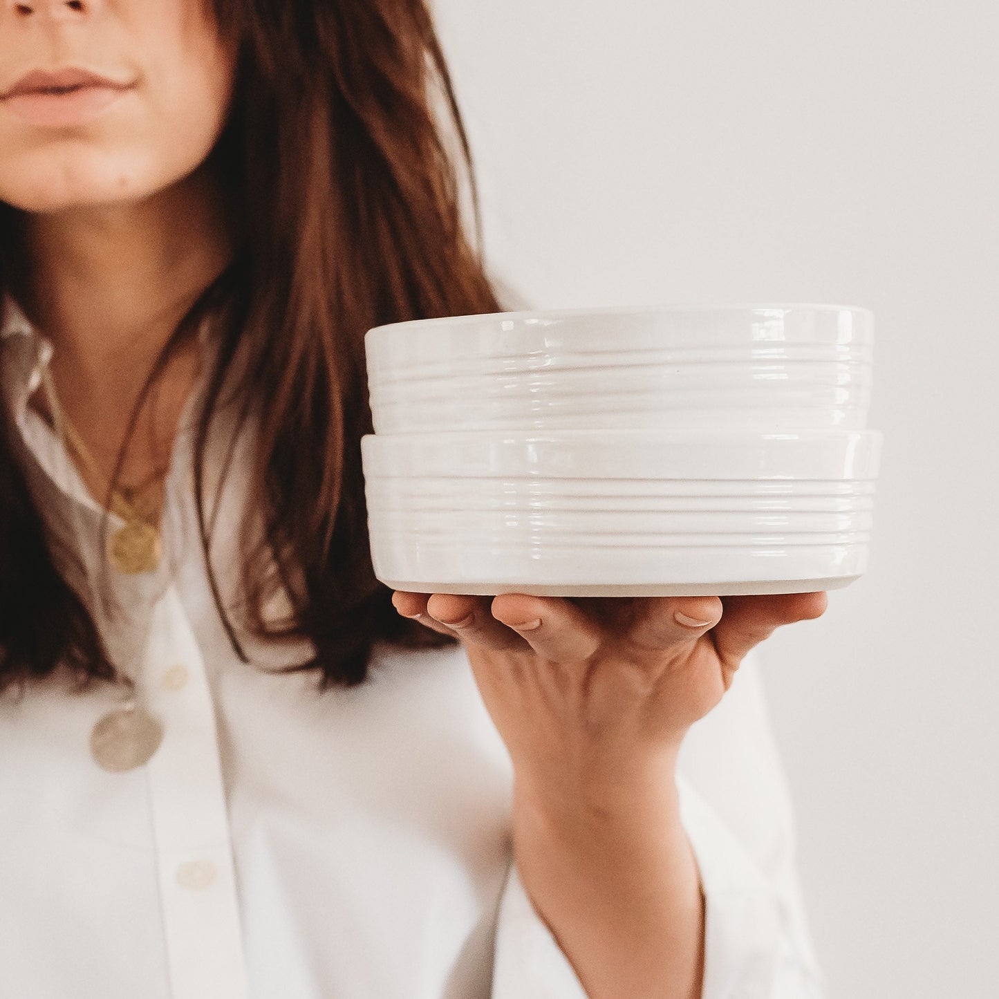 Pepo Ceramics Small Groove Bowl - gloss white
