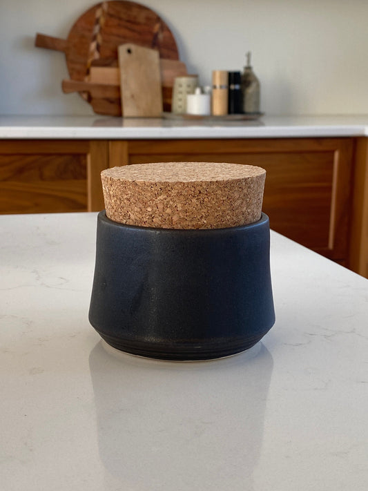 Pepo Ceramics Smooth Salt Cellar with Cork - wrought iron black