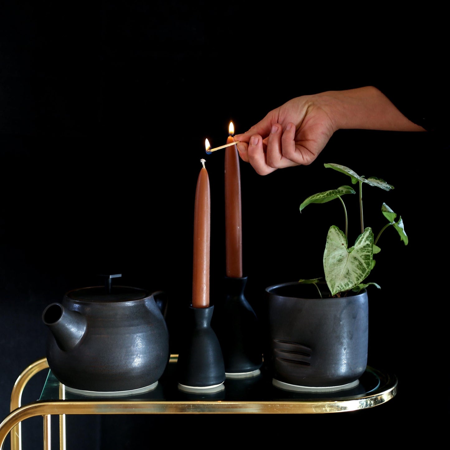 Pepo Ceramics Matte black candle holder: porcelain, Canadian made pottery