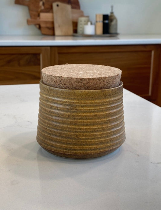 Pepo Ceramics Groove Salt Cellar with Cork - olive