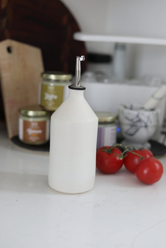 Pepo Ceramics Plain Olive Oil Bottle - soft matte white