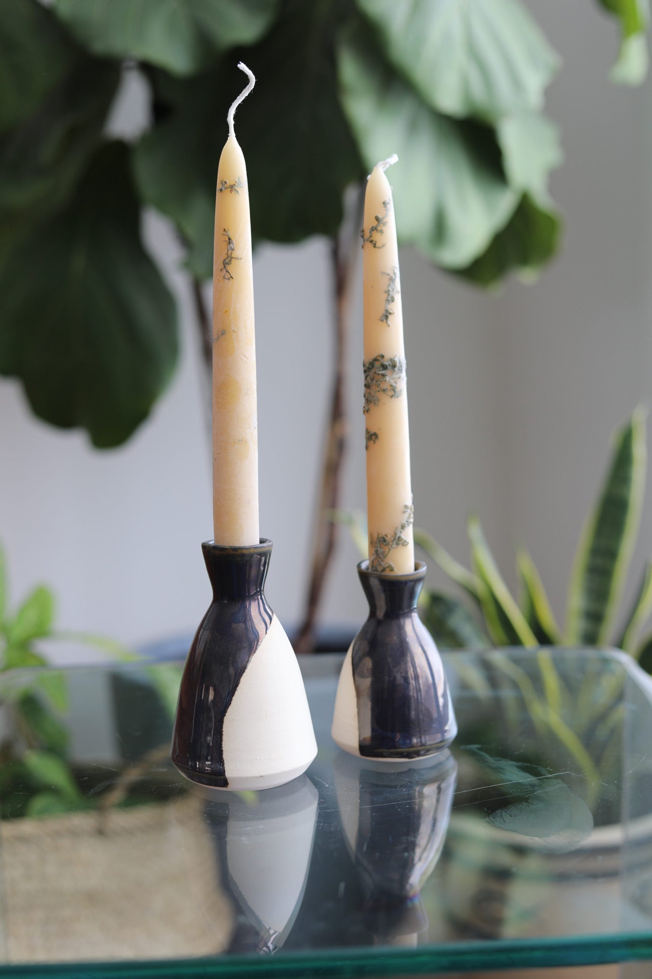 Pepo Ceramics Half Moon Candle Holders - mirror black